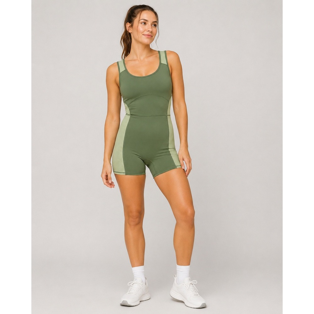 Fabletics‎ Motion365+ Open Back One Piece 7" Womens XL Green Athlesiure NWT